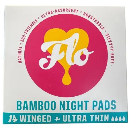 Absorbante lungi de noapte din bambus cu aripioare, 14 bucati, Flo