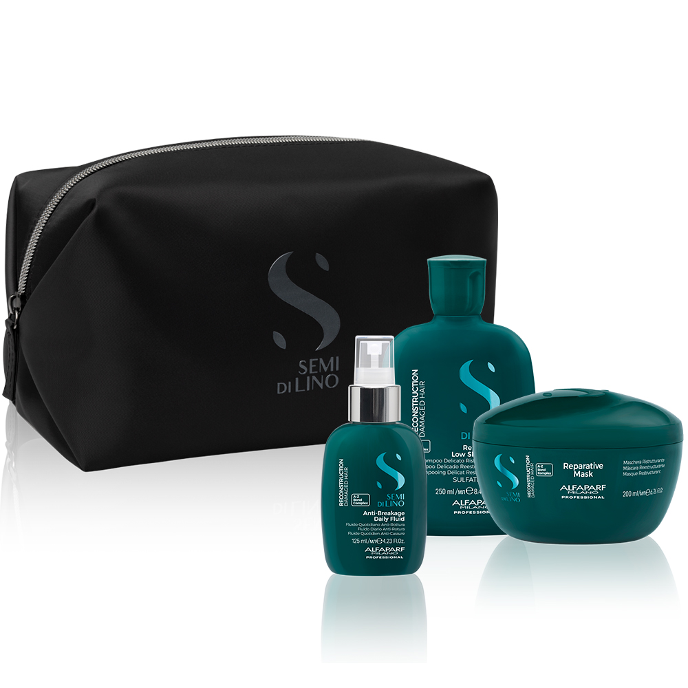 Kit borseta Semi di Lino Reconstruction, 250 ml + 200 ml + 125 ml, Alfaparf