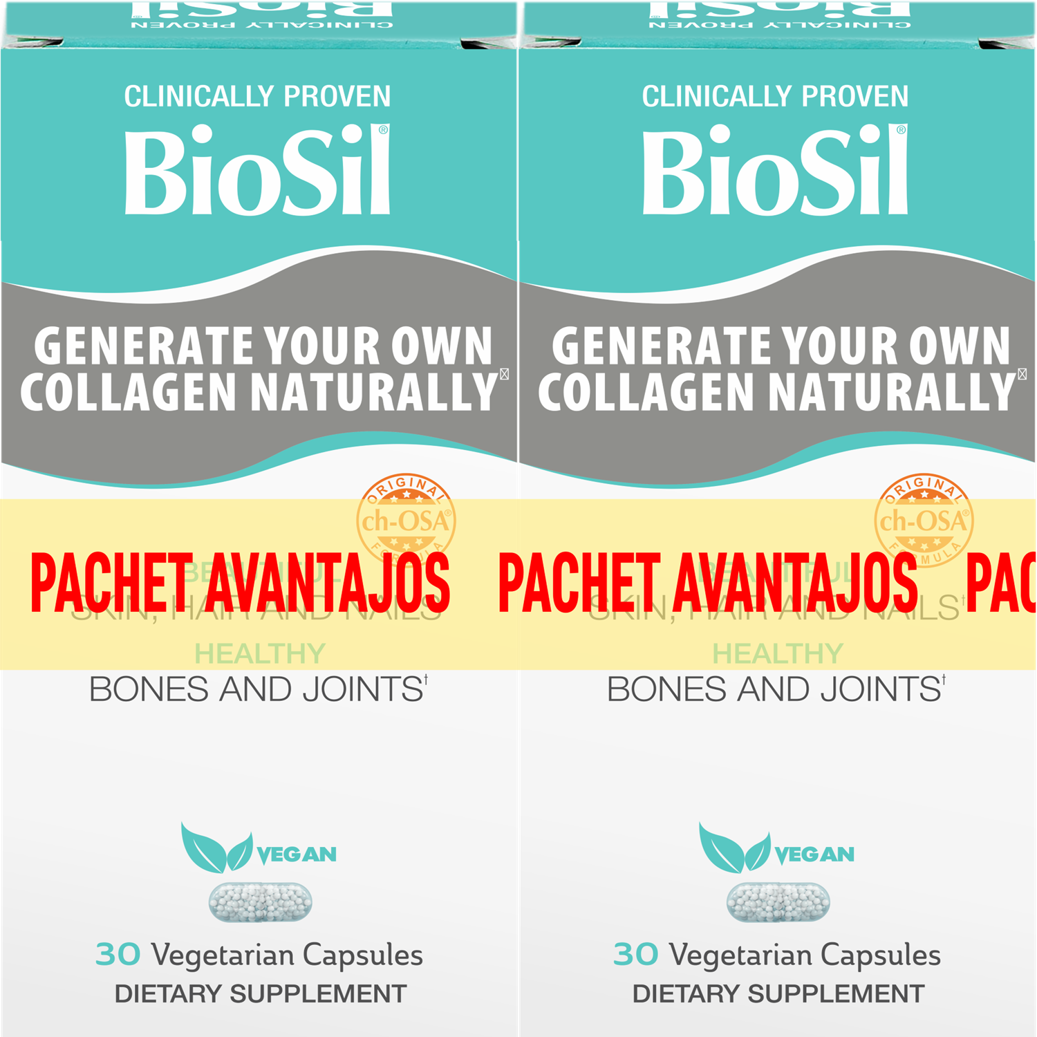Pachet Generator avansat de colagen, 2 x 30 capsule vegane, Biosil