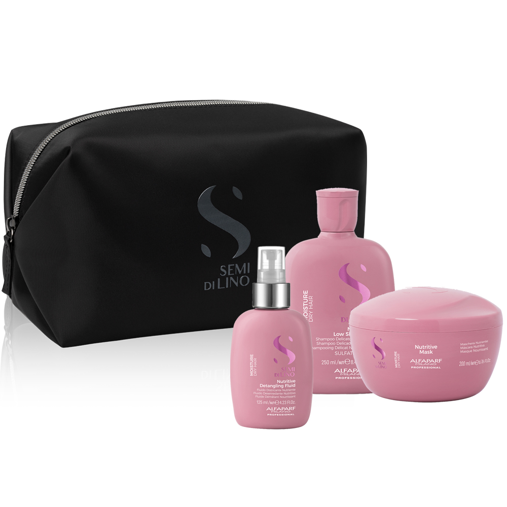 Kit borseta Semi di Lino Hydration, 250 ml + 200 ml + 125 ml, Alfaparf