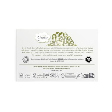 Betisoare din bumbac organic cu opritor pentru bebelusi, 60 bucati, Simply Gentle Organic 730394