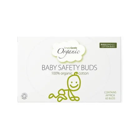 Betisoare din bumbac organic cu opritor pentru bebelusi, 60 bucati, Simply Gentle Organic
