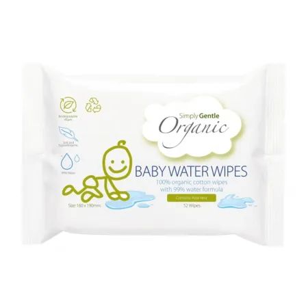 Servetelele umede pe baza de apa pentru bebelusi, 52 bucati, Simply Gentle Organic