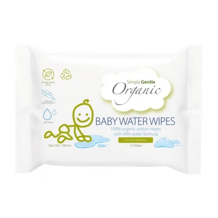 Servetelele umede pe baza de apa pentru bebelusi, 52 bucati, Simply Gentle Organic