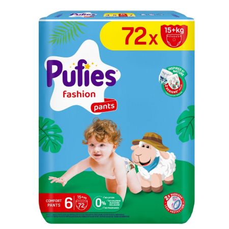 Scutece chilotel Mega XL Fashion, Nr. 6, 15+ kg, 72 buc, Pufies