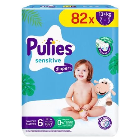 Scutece de schimb Mega XL Sensitive, Nr. +, 13+ kg, 82 buc, Pufies