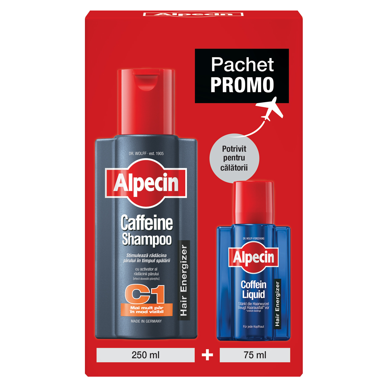 Pachet Sampon C1+Lotiune tonica pentru scalp, 250 ml+ 75 ml, Alpecin