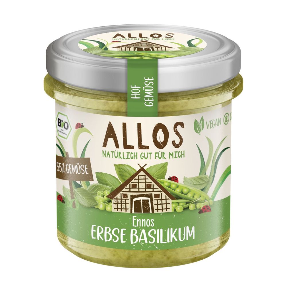 Crema tartinabila Bio cu mazare si busuioc, 135 g, Allos