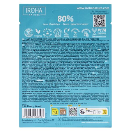 Masca anti-imperfectiuni cu Acid Salicilic, 20 ml, Iroha 730723