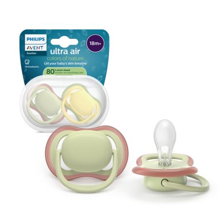 Suzeta Ultra Air Pacifier Philips Avent, Galben/Verde, 18 luni+, SCF349/50, 2 bucati, Philips