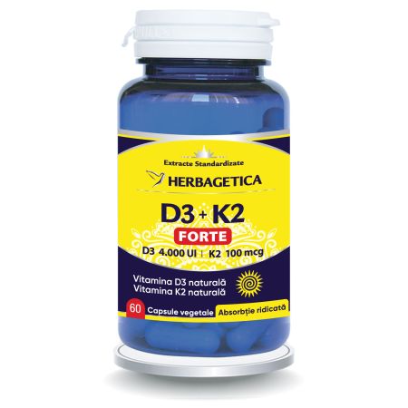 Vitamina D3+K2 Forte, 60 capsule, Herbagetica
