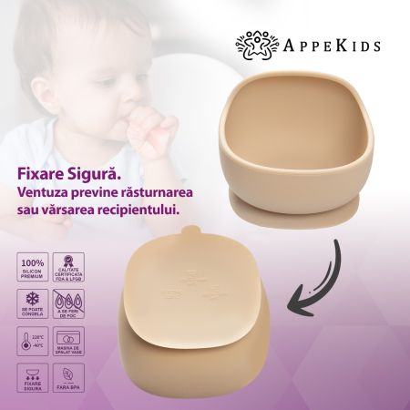 Bol din silicon cu ventuza Classic, Bubble Beige, 6 luni+, Appekids 731196