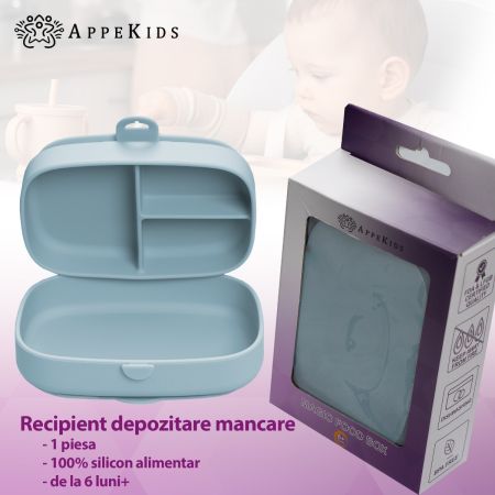 Caserola compartimentata din silicon cu ventuza Magic Box, Aqua Blue, 6 luni+, Appekids 731248