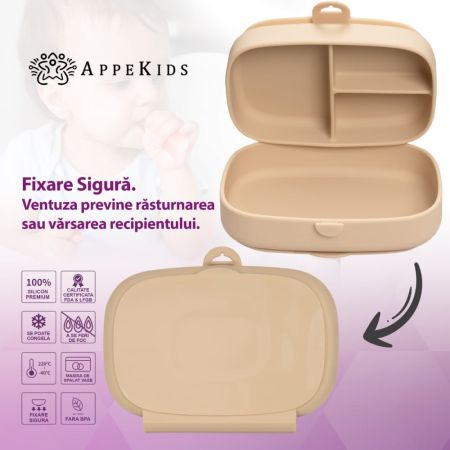 Caserola compartimentata din silicon cu ventuza Magic Box, Bubble Beige, 6 luni+, Appekids 731257