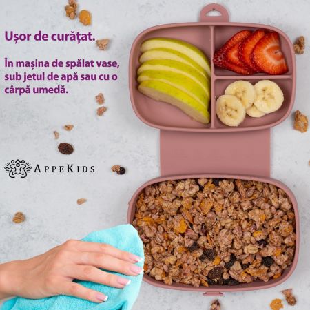 Caserola compartimentata din silicon cu ventuza Magic Box, Old Rose, 6 luni+, Appekids 731283