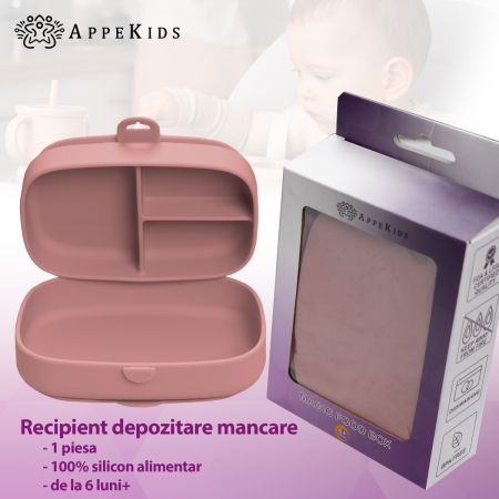 Caserola compartimentata din silicon cu ventuza Magic Box, Old Rose, 6 luni+, Appekids 731282