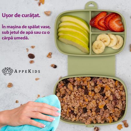 Caserola compartimentata din silicon cu ventuza Magic Box, Raw Green, 6 luni+, Appekids 731289