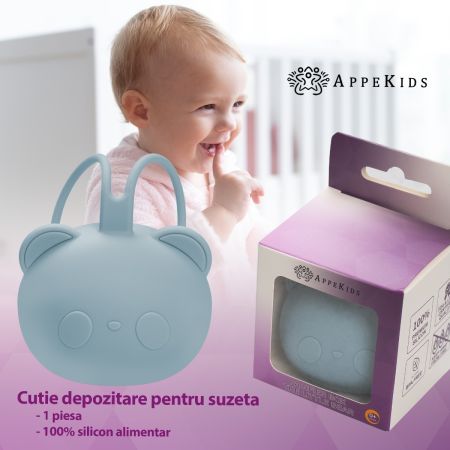 Cutie din silicon pentru suzeta The Little Bear, Aqua Blue, 0 luni+, Appekids 731310