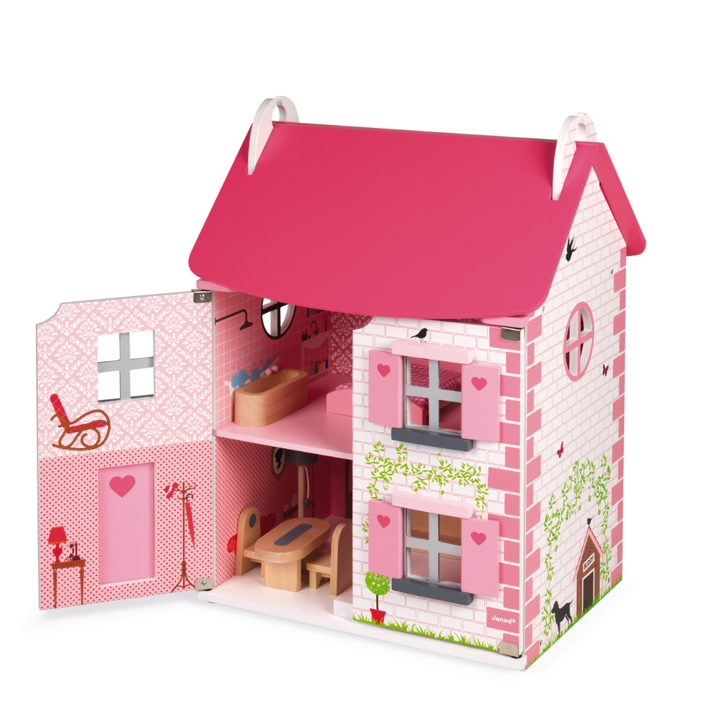 Casuta de papusi din lemn, Roz, Mademoiselle, + 3 ani, Janod