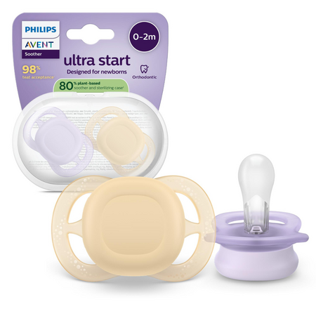 Set 2 suzete Ultra Start Avent, Mov-Portocaliu, 0-2 luni, SCF075/11, 2 bucati, Philips