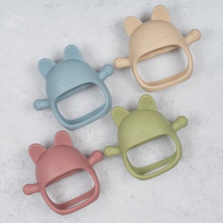 Jucarie pentru dentitie din silicon, Raw Green, Manusa Kitty, 3 luni+, Appekids 731538