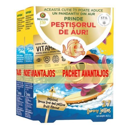 Pachet Pestisori gumati Omega 3, +3 ani, 2 x 27 jeleuri, Moller's