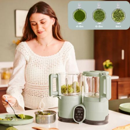 Robot multifunctional 4 in 1 din sticla si otel inoxidabil Nutribaby Glass, Celadon Green, Babymoov 731658