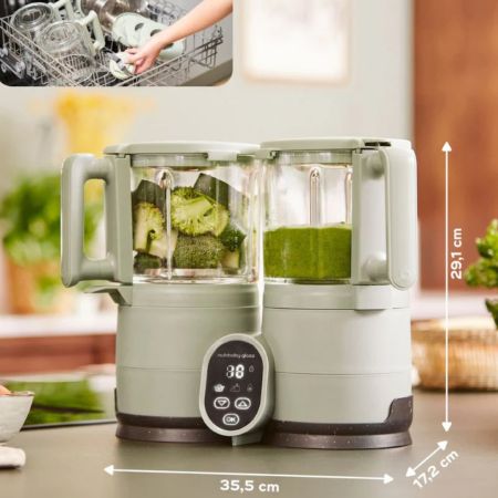 Robot multifunctional 4 in 1 din sticla si otel inoxidabil Nutribaby Glass, Celadon Green, Babymoov 731659