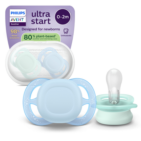 Suzete Ultra Start Philips Avent, Albastru-Verde, 0-2 luni, SCF075/12, 2 bucati, Philips 731607