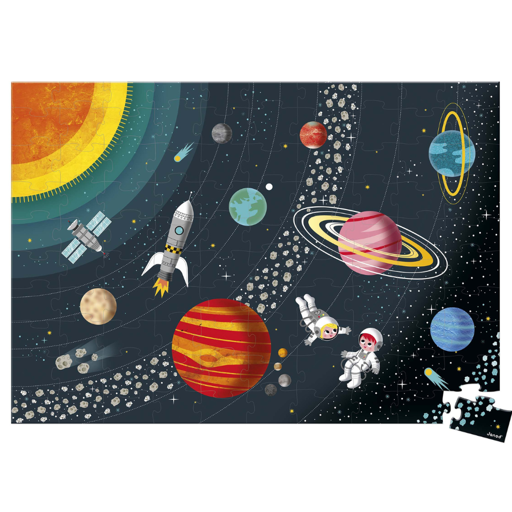 Puzzle educativ, 100 piese, Sistemul solar, + 5 ani, Janod