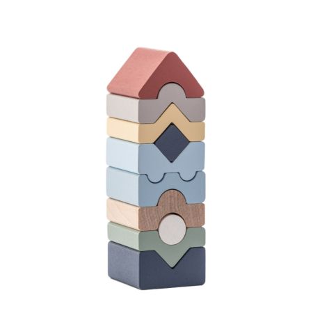 Set de constructii din lemn, Turn, 18 luni+, 10 piese, Cubika