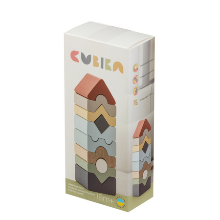 Set de constructii din lemn, Turn, 18 luni+, 10 piese, Cubika 731867