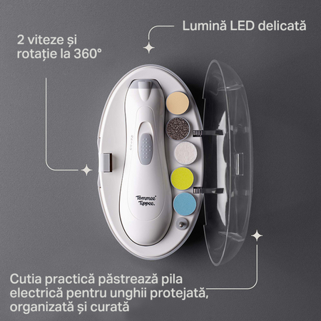 Pila electrica de unghii pentru bebelusi cu 6 capete de pilire, Tommee Tippee 794266