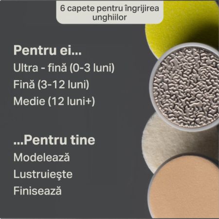 Pila electrica de unghii pentru bebelusi cu 6 capete de pilire, Tommee Tippee 731909