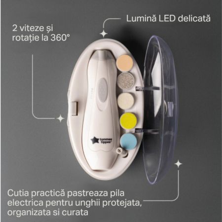 Pila electrica de unghii pentru bebelusi cu 6 capete de pilire, Tommee Tippee 731910