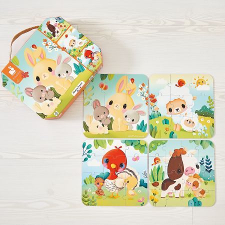 Set Puzzle educativ 4 in 1, Rezervatia animalelor, 2 ani+, Janod 731945