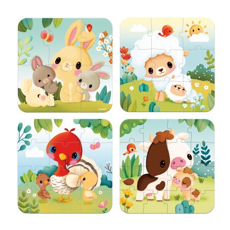 Set Puzzle educativ 4 in 1, Rezervatia animalelor, 2 ani+, Janod 731946