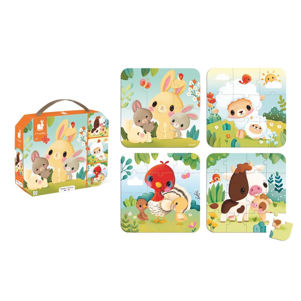 Set Puzzle educativ 4 in 1, Rezervatia animalelor, 2 ani+, Janod