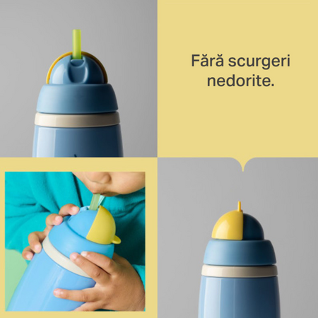 Cana cu pai izoterma rezistenta la scurgeri, Albastru, 12 luni+, TT0524, 266 ml, Tommee Tippee 732010