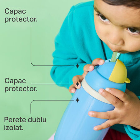 Cana cu pai izoterma rezistenta la scurgeri, Albastru, 12 luni+, TT0524, 266 ml, Tommee Tippee 732008