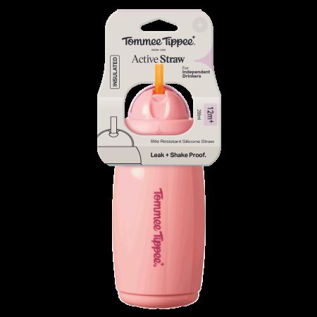 Cana cu pai izoterma rezistenta la scurgeri, Roz, 12 luni+, TT0525, 266 ml, Tommee Tippee 732028