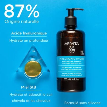Sampon hidratant cu miere si acid hialuronic Hyaluronic Hydra, 500 ml, Apivita 734966