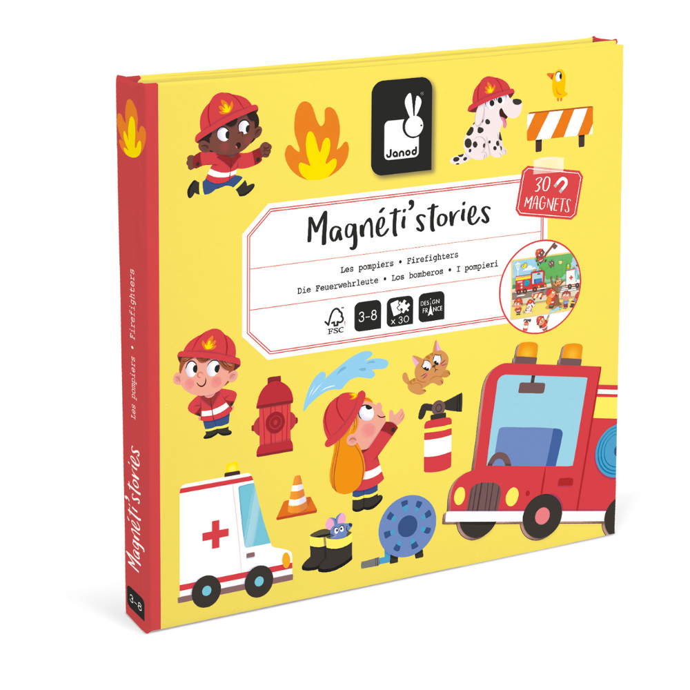 Set Plansa cu piese magnetice, Pompieri, + 3 ani, Janod