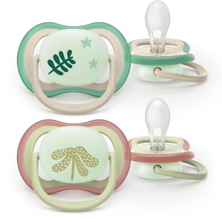 Suzete fosforescente Ultra Air, Plante, 6-18 luni, SCF376/31, 2 buc, Philips Avent 732619