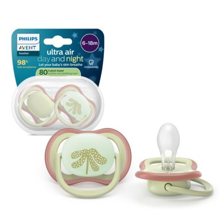 Suzete fosforescente Ultra Air, Verde, SCF087/18, 2 buc, Philips Avent