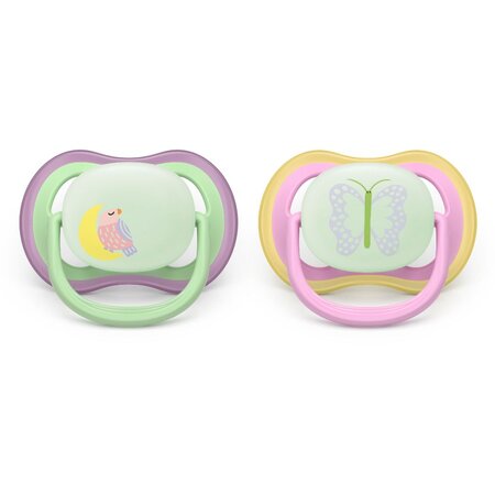 Suzete fosforescente Ultra Air, Pasare / Fluture, 6-18 luni, SCF376/29, 2 buc, Philips Avent 732643