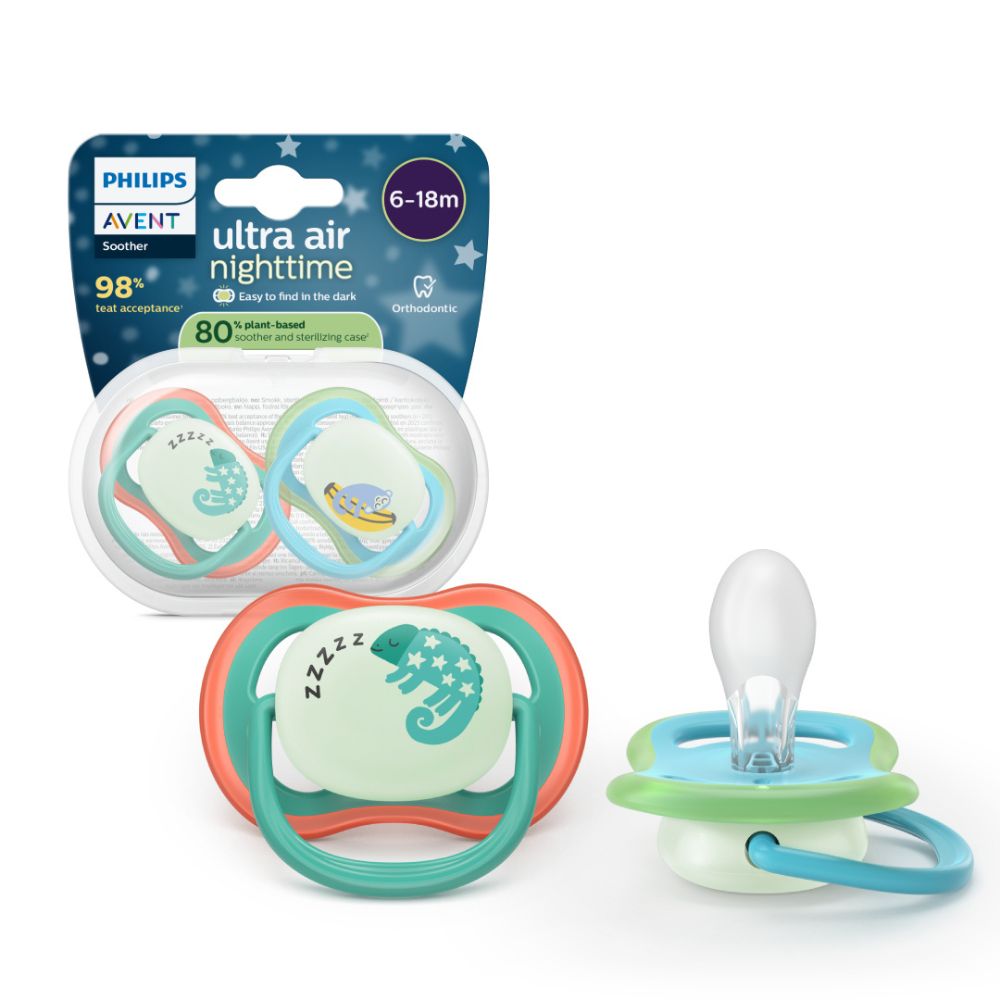 Suzete fosforescente Ultra Air, Somn, 6-18 luni, SCF376/28, 2 buc, Philips Avent