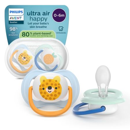 Suzete Ultra Air, Ursulet/Portocala, 0-6 luni, SCF080/23, 2 buc, Philips Avent