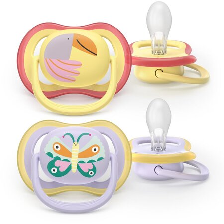Suzete Ultra Air, Papagal/Fluture, 0-6 luni, SCF087/04, 2 buc, Philips Avent 732718