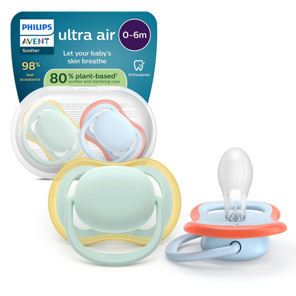 Suzete Ultra Air, Verde/Albastru, 0-6 luni, SCF087/01, 2 buc, Philips Avent